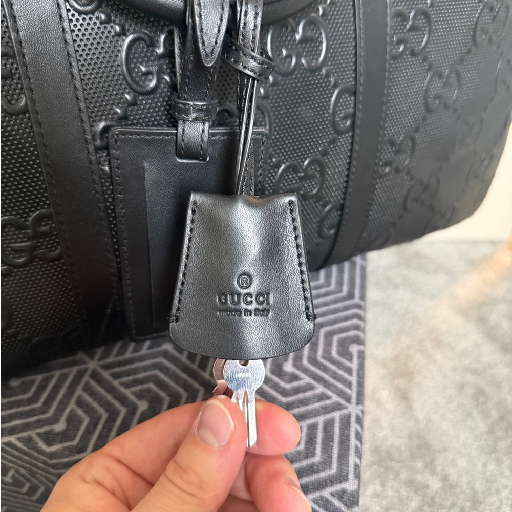 Gucci Black Monogram Leather Duffel Bag - Picture 5 of 8